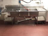 SPG 104 Inch Wide Three Basin Sink With Lower Shelves And Over Head Sprayer