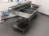 SPG 104 Inch Wide Three Basin Sink With Lower Shelves And Over Head Sprayer