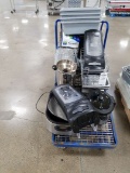 Lot Of Kitchen Supplies Including Serving Trays, Napkin Dispensers, Coffee Maker, And Roasters