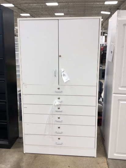 38in x 69in Two Door Six Drawer Wood Cabinet