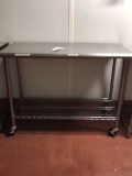 48in Wide Stainless Steel Table On Casters With Lower Wire Mesh Shelf