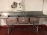 Win-holt 104in Wide Stainless Steel Three Basin Sink With Overhead Sprayer