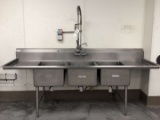 Win-holt 104in Wide Stainless Steel Three Basin Sink With Overhead Sprayer