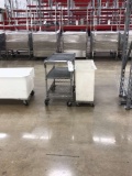 (1) Three Tier Rolling Utility Cart, (1) Rolling Cart With Plastic Tub