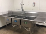 Win-holt 104in Wide Stainless Steel Three Basin Sink With Over Head Sprayer