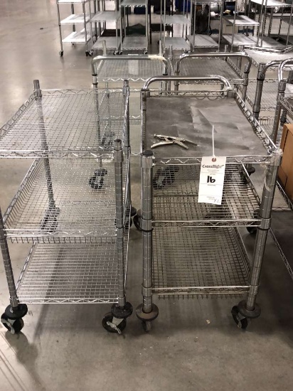 Wire Mesh Three Tier Rolling Utility Carts