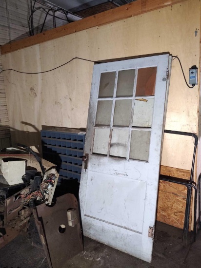 GREY BOLT BIN AND 9-PANE WOODEN DOOR