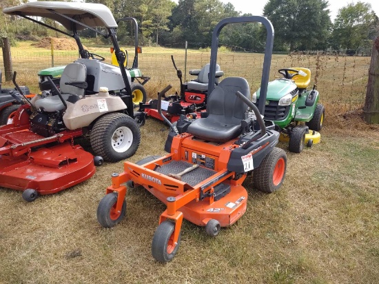 KUBOTA 7122R ZERO TURN, S/N 20987, 42'' DECK, OROPS, KAWASAKI ENG, 240 MTR HRS