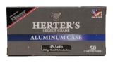 50 ROUND HERTER'S SELECT GRADE ALUMINUM CASE 45 AUTO 230 GR TOTAL NYLON JACKET