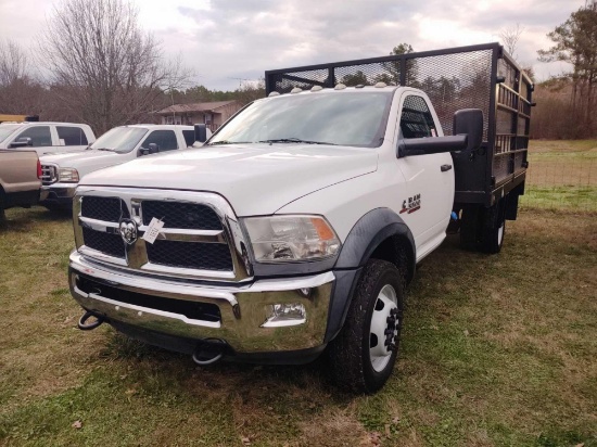 2013 RAM 5500 FLATBED TRUCK, VIN 3C7WRMBL2EG143410, CUMMINGS DIESEL, AT, AM/FM, AC, 12' FLATBED