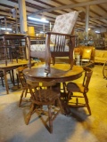 OAK ROUND TABLE, 4 CHAIRS, & OAK CLAW FOOT CHAIR