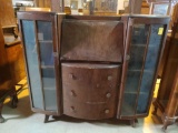 DROP FRONT SECRETARY W/GLASS FRONT BOOKCASE