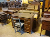 KNEE HOLE DESK, CHAIR, MCM THRONE TABLE, 2 WOOD BOXES