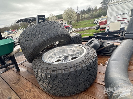 35 X 12.5 R 22 TIRES AND WHEELS W/ADAPTORS FOR CHEVY