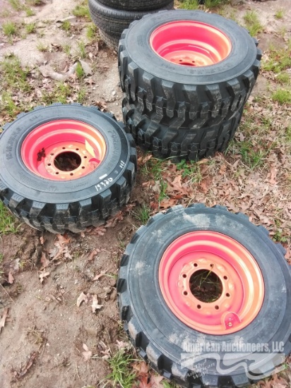 (4) NEW 12-16.5 TIRES ON WHEELS FOR BOBCAT