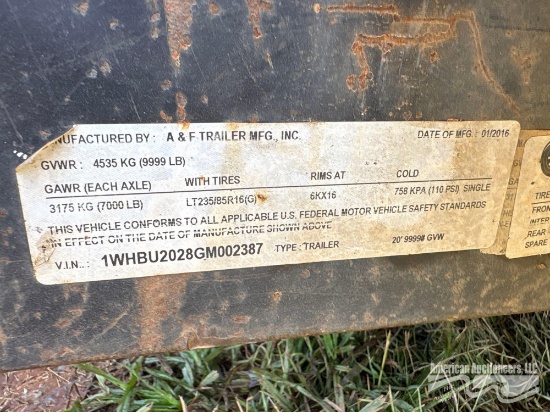 2016 A & F 20' PINTLE HITCH TRAILER