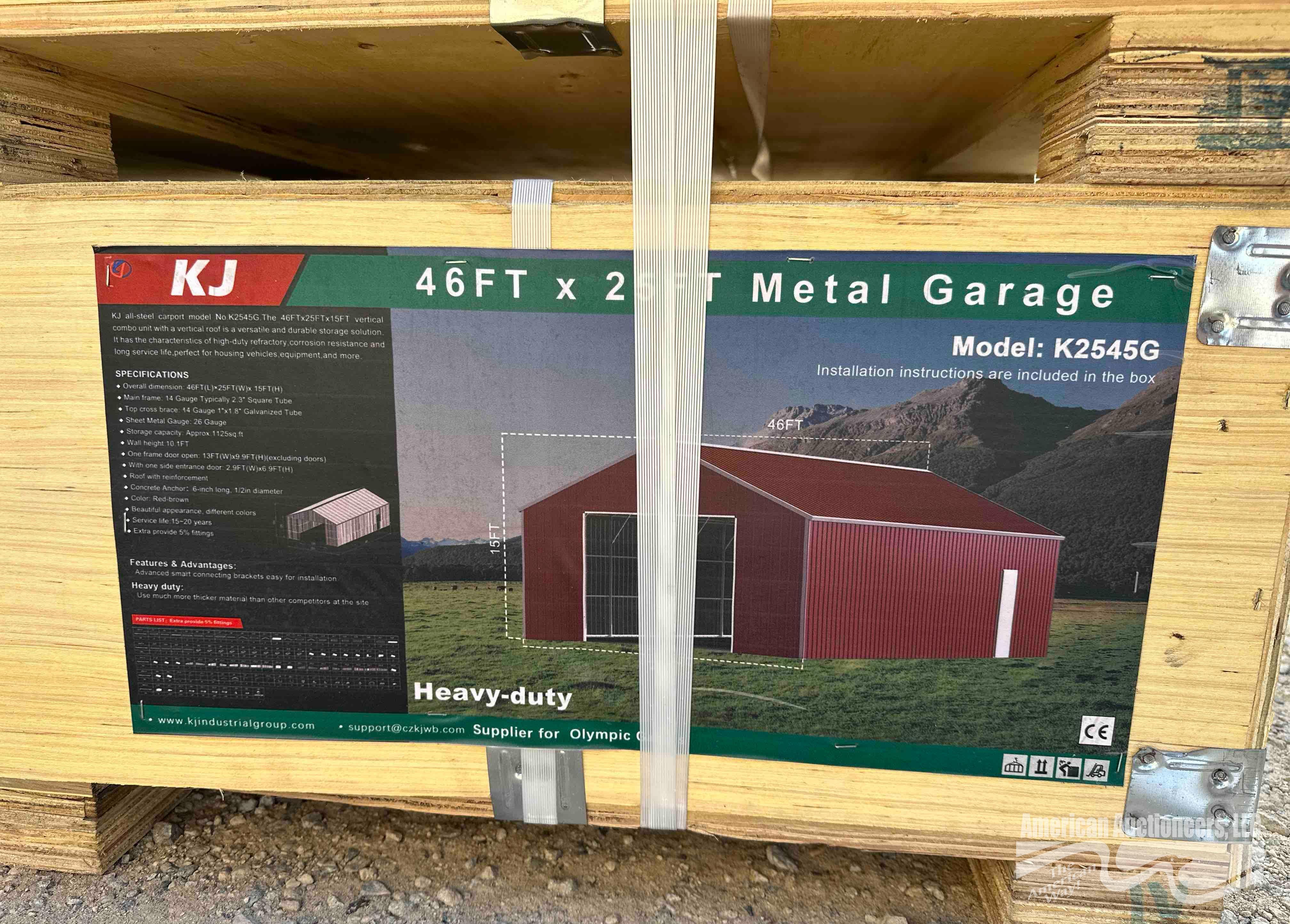 KJ 46' x 25' METAL GARAGE (2BOXES) MODEL #K2545G, | Proxibid