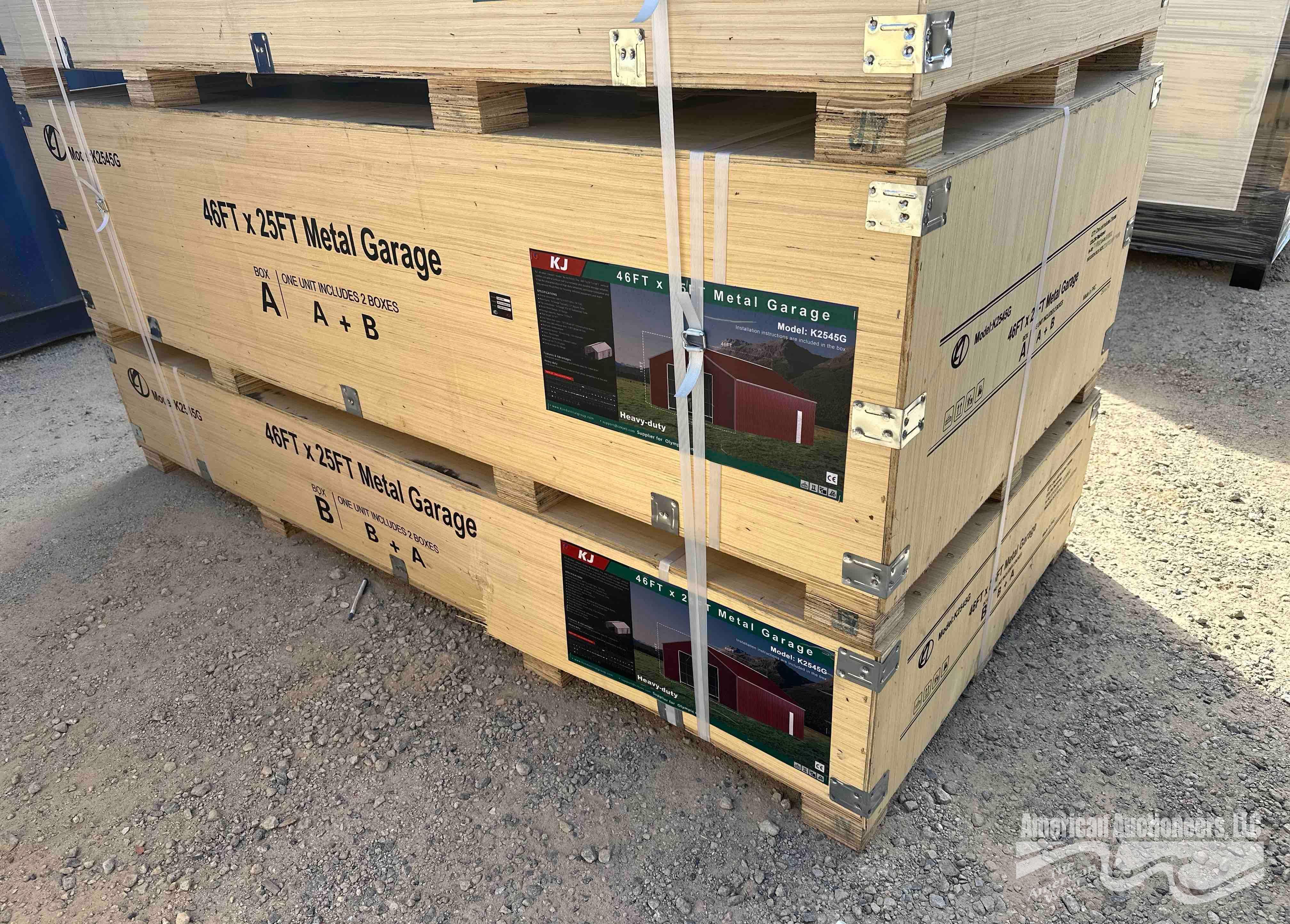KJ 46' x 25' METAL GARAGE (2BOXES) MODEL #K2545G, | Proxibid