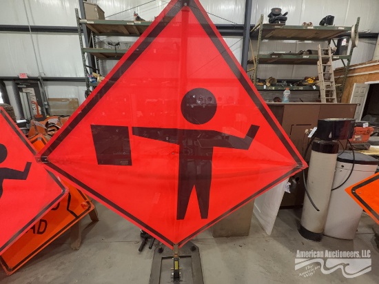 66 flagger sign with rubber base and stand