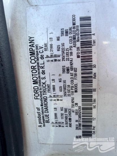 2011 Ford F-750 Truck, VIN # 3FRWF7FC0BV424360