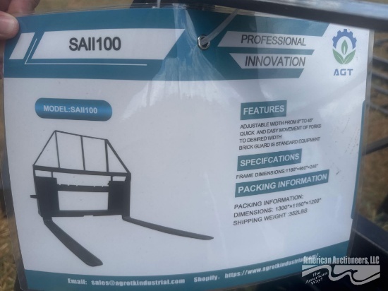 AGT SAII100 QUICK ATTACH 48" ADJUSTABLE PALLET FORK & MAST