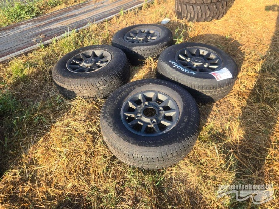 SET OF 4 225X70R14 STREET STEEL TIRES AND 4 LUG WHEELS