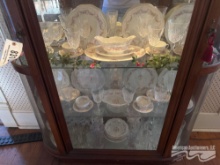 Pink Floral China Dinnerware Set with Gold Trim & Crystal Stemware