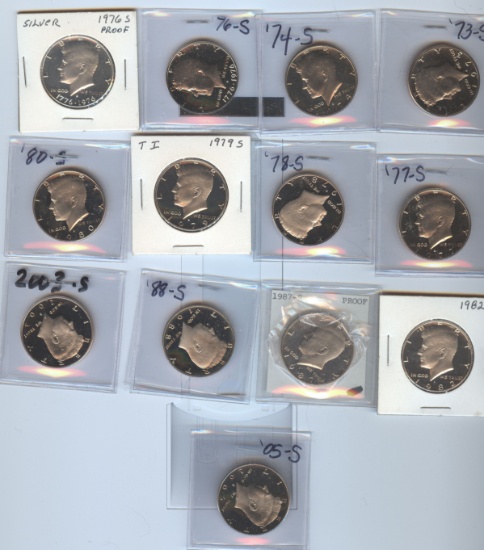 13 DIFFERENT KENNEDY HALF PROOFS