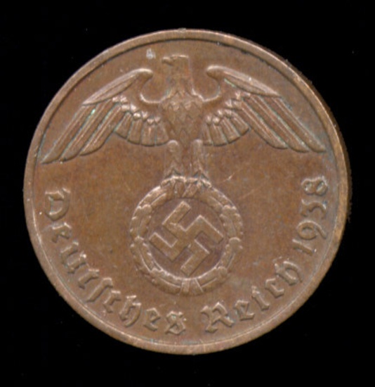 1938-F  ...  1 Pfennig  ...  German Coin