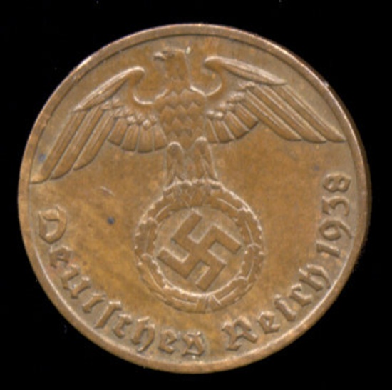 1938-J  ...  1 Pfennig  ...  German Coin