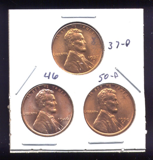 3 RED BU UNC ... Lincoln Wheat Back Cents