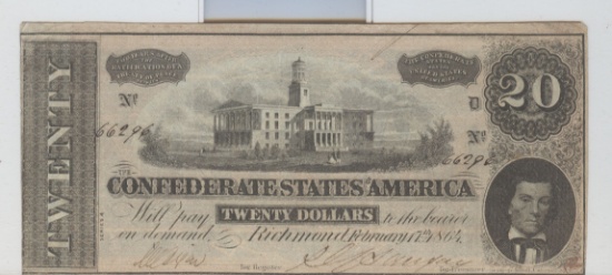 SERIES-4 1864 CONFEDERATE $20 NOTE