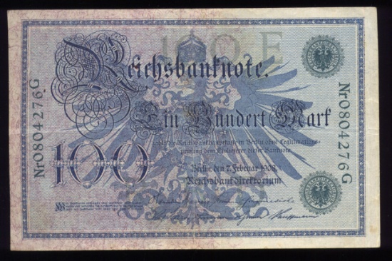 100 Marks ... 1908 Reichsbanknote ... Germany