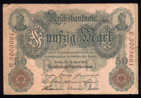 50 Marks ... 1910 Reichsbanknote ... Germany