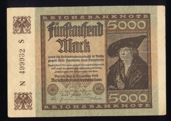 5,000 Marks ... Old German Bank Note