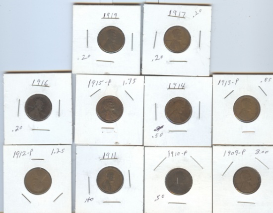 TEN EARLY DATE LINCOLN CENTS