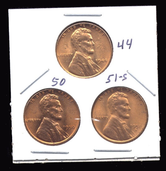 3 RED BU UNC ... Lincoln Wheat Back Cents