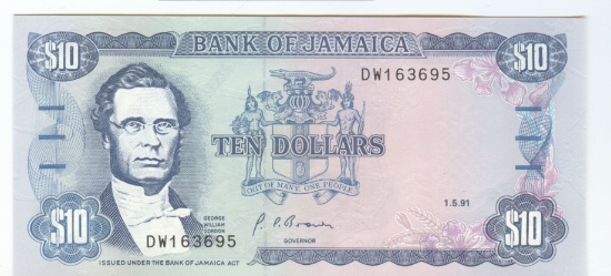 CU JAMAICAN $10 NOTE