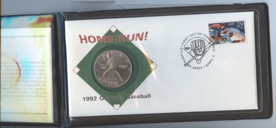 1992-D BASEBALL COMMEMORATIVE SILVER DOLLAR+FIRST DAY OF ISSUE