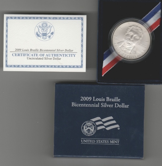 2009-P UNC LOUIS BRAILLE BICENTENNIAL SILVER DOLLAR