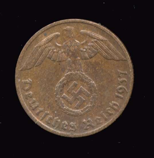 1937-A ... 1 Pfennig ... Nazi German Coin