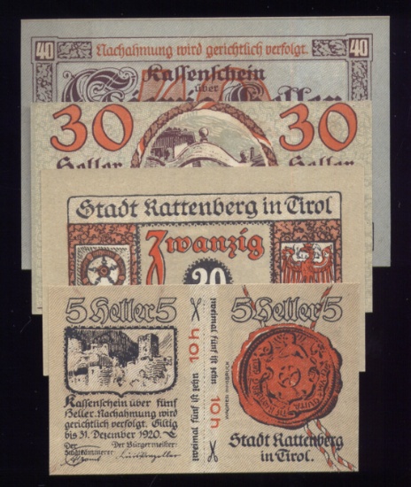 4 Note Set ... 1920 Notgeld ... Old Money