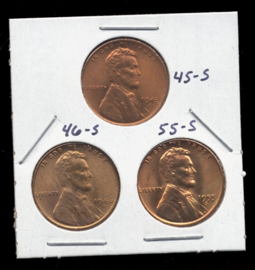 3 RED BU UNC ... Lincoln Wheat Back Cents
