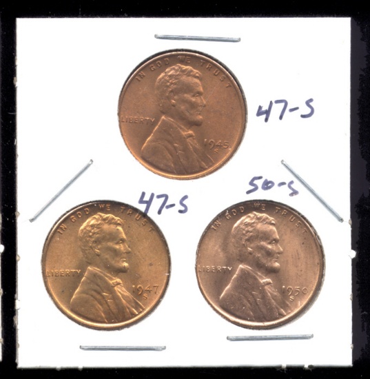 3 RED BU UNC ... Lincoln Wheat Back Cents