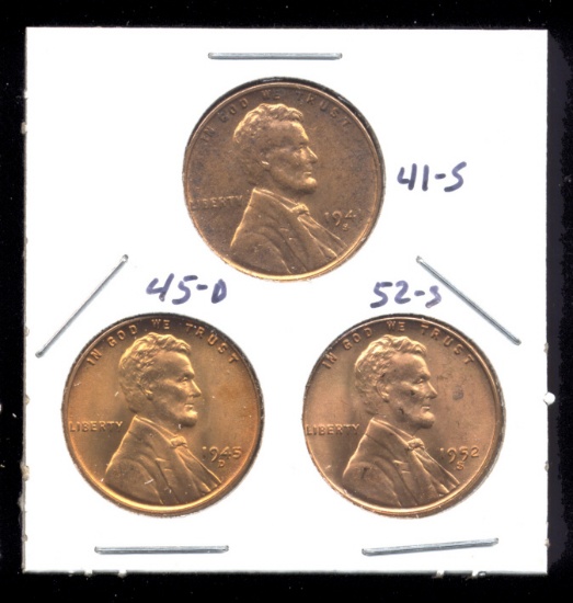 3 RED BU UNC ... Lincoln Wheat Back Cents