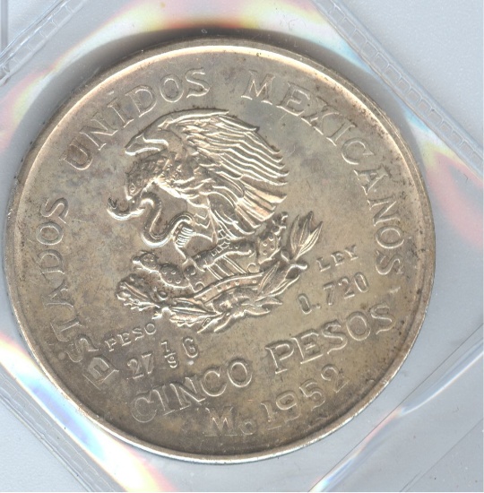 1952-Mo SILVER, 5 PESO