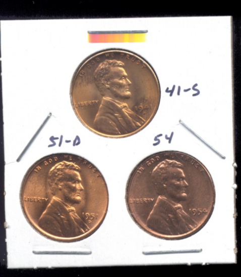 3 RED BU UNC ... Lincoln Wheat Back Cents