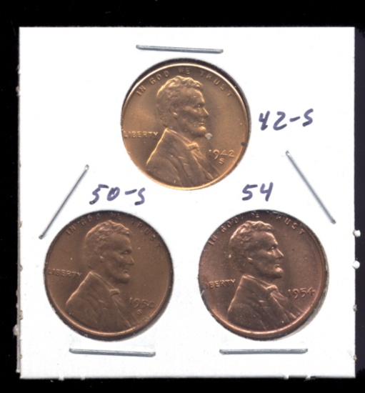 3 RED BU UNC ... Lincoln Wheat Back Cents