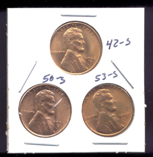 3 RED BU UNC ... Lincoln Wheat Back Cents