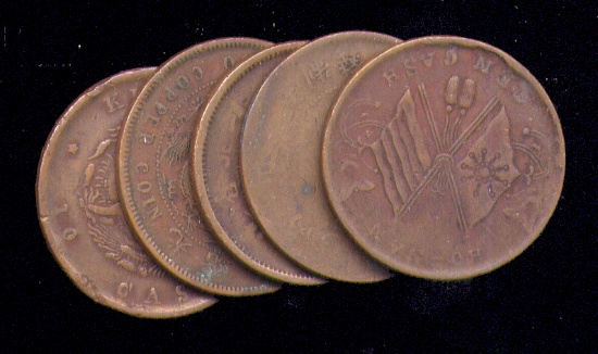5 Chinese Copper Coins ... w/Dragon Coins